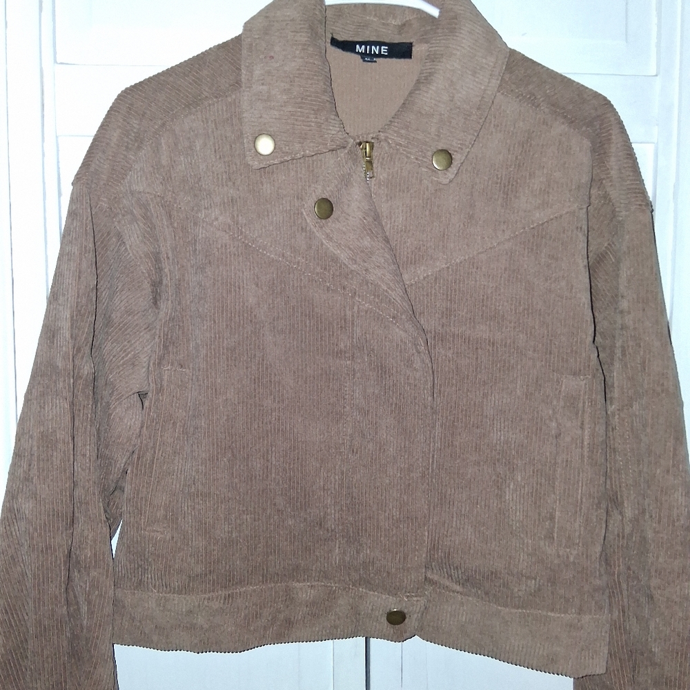 MINE Taupe Corduroy Short Moto Jacket - Picture 3 of 12